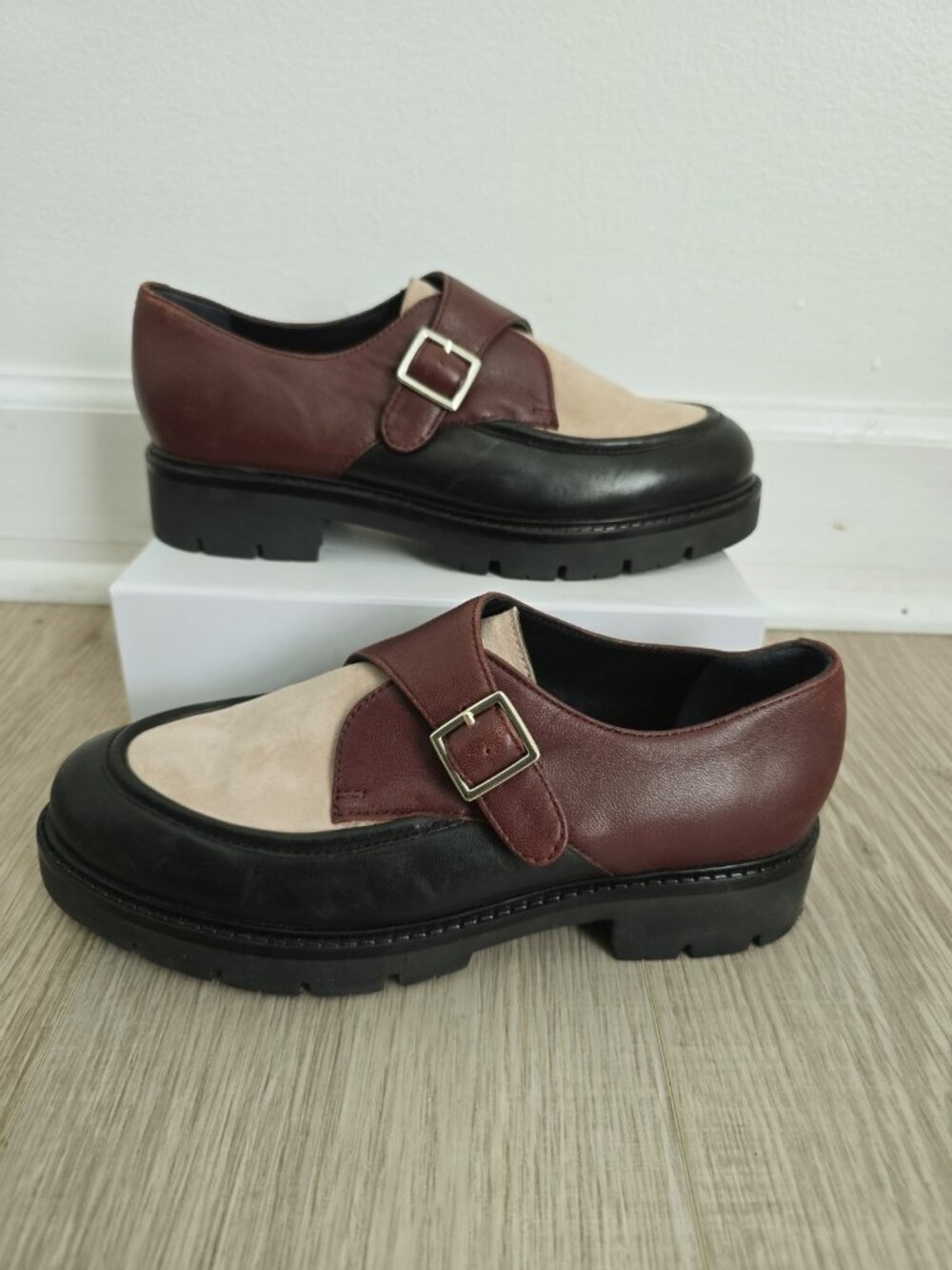 Seychelles Catch Me Monk Strap Loafers Shoes 7.5 Burgundy Pink Buckle Leather